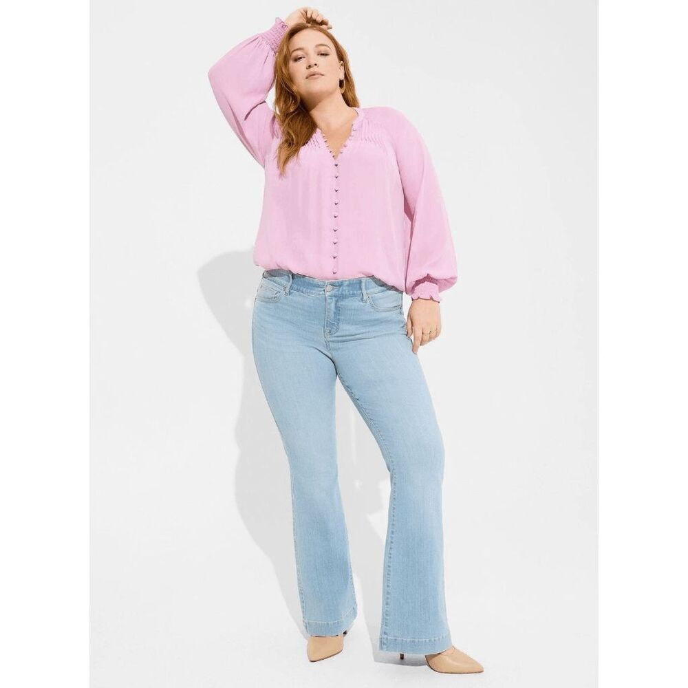 Torrid Georgette Light Pink Smocked Blouson Sleeve Blouse Size 0 Large - Picture 7 of 10